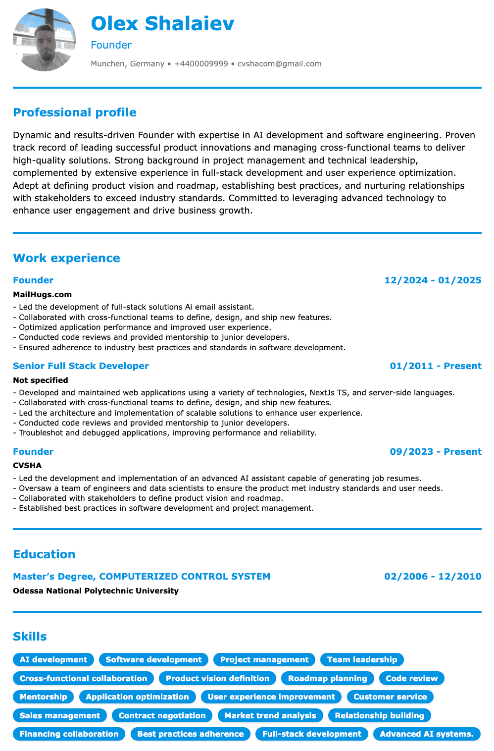 Resume preview